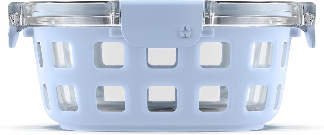 Ello Duraglass Meal Prep Container- Glass Food Storage Container with Silicone Sleeve and Airtight BPA-Free Plastic Lid, Dishwasher, Microwave, and Freezer Safe (4 Cup, 4 Cup Halogen Blue)