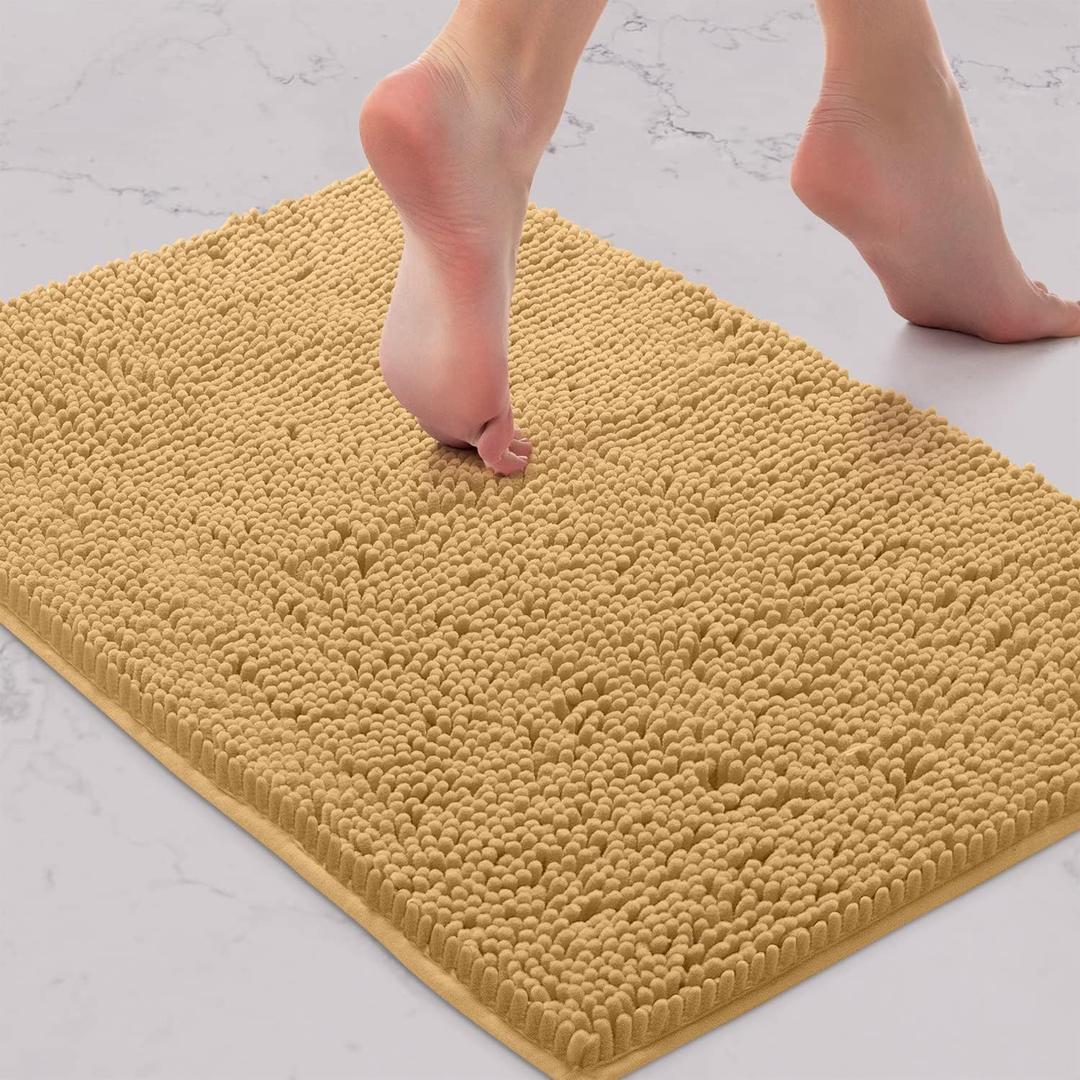LuxUrux Bath Mat, Extra-Soft Plush Non-Slip Bathroom Rug, Luxury Chenille Microfiber Material, Super Absorbent Shaggy Bath Rug. Machine Wash & Dry (17 x 24 inches, Marzipan)
