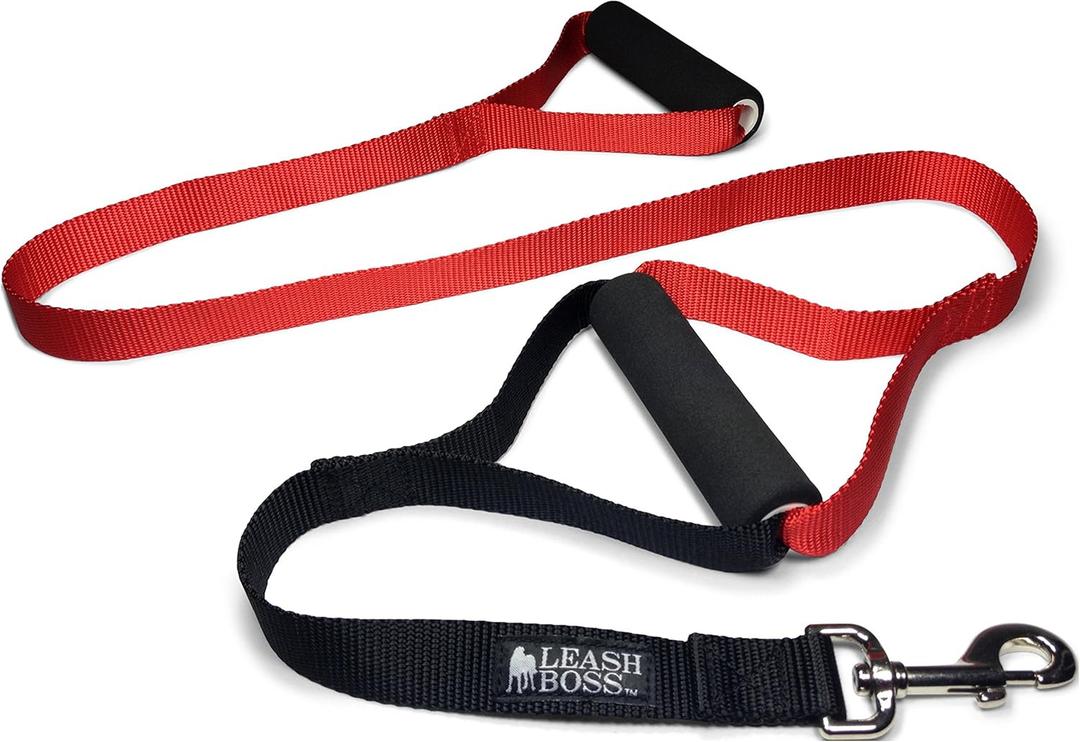 Leash Boss Original - Heavy Duty Dog Leash for Large Dogs - No Pull Double Handle Training Lead for Walking Big Dogs - Dog Leashes with Padded Handle for Control and Safety (Classic Red)