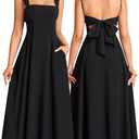 KUTUMAI Bow Tie Floral Corset Midi Dress Flowy Summer Tea Party Wedding Guest Dresses for Women Sundress with Pockets (Black)