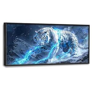 Quorin White Tiger Large Wall Art Wild Animal Pictures Lightning Tiger Wall Decor Snowy Mountain Canvas Print Painting Artwork for Bathroom Living Room Bedroom 60L x 30W