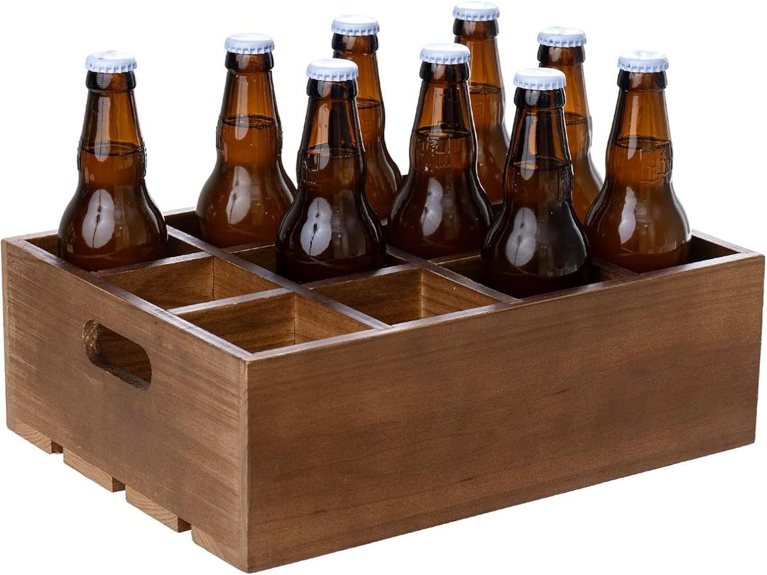 MyGift Rustic Brown Wood Bottle Storage Crate - Wooden Beer Holder Box, Bottled Beverage Serving Caddy with Carrying Handles, 12 Individual Slots