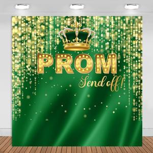 Prom Send Off Backdrop 10x10ft Green and Gold 2026 Graduation Photography Background Party Decorations Class of 2026 Congrats Grad Banner Photo Booth Props
