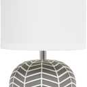 Simple Designs LT1137-GRY 10.43" Petite Contemporary Webbed Waves Base Bedside Table Desk Lamp w White Fabric Drum Shade for Home Decor, Bedroom, Living Room, Entryway, Office, Gray