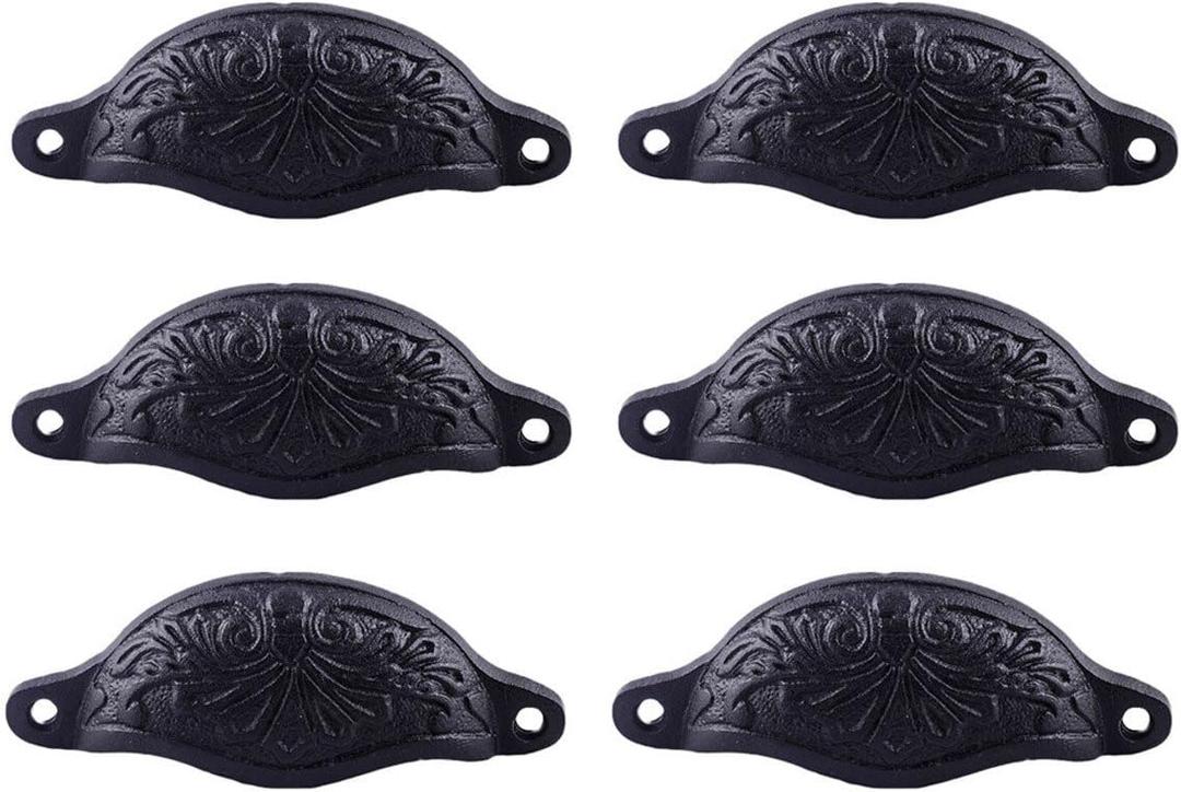 Renovators Supply Manufacturing Cabinet Handles 4.5 in. Black Wrought Iron Cabinet Knobs, Drawer Pulls with Mounting Hardware Pack of 6