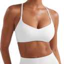YEOREO Y Back Sports Bras for Women Padded Racerback Bra Paisely Light Impact Adjustable Straps Gym Workout Tops (Small, White)