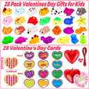 28 Pack Valentines Day Gifts for Kids Classroom Mochi Squishies Fidget Toys Filled Heart with Valentines Cards for Kids School, Valentines for Class Valentines Exchange Cards Party Favors Prizes