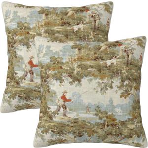 Farmhouse Rustic Vintage Throw Pillow Covers 18x18 Inch Set of 2 Country Home Decor Retro Pillow Case Fishing and Hunting Pattern Cushion Cover for Indoor Outdoor Sofa Bed Living Room