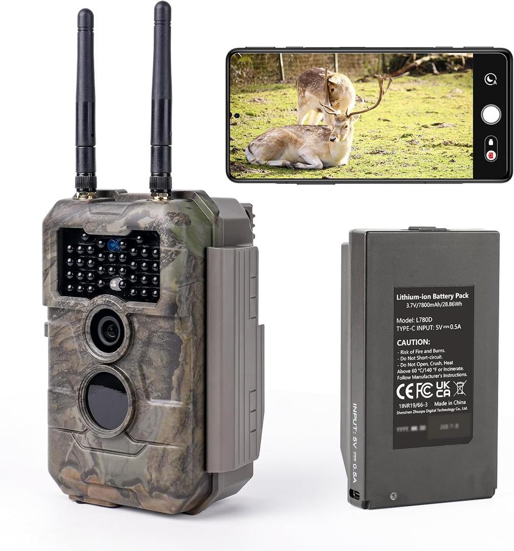 GardePro E6 2.0 Pro WiFi Trail Camera (Non-Cellular), Dual Antennas, Stable Connection, 4K Video, Rechargeable Battery, On-Site App Viewing, Wide Field of View, No-Glow Night Vision, Motion Activated