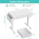KLUVIS Electric Standing Desk with Drawers, 32 Inch White Small Height Adjustable Sit Stand Desk with Storage for Small Space Home Office Bedroom, Study Writing Stand up Computer Desks for Girls Work