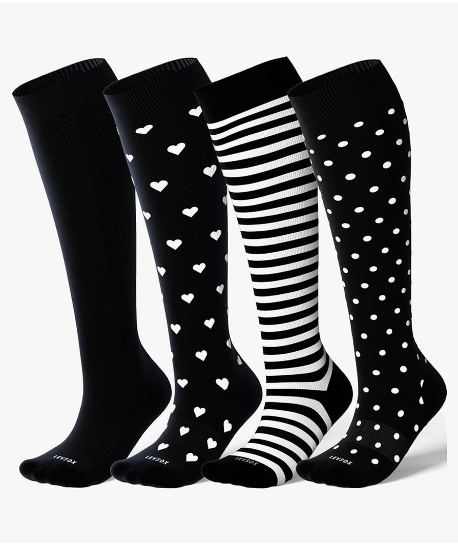 LEVSOX Viscose for Bamboo Compression Socks for Women&Men 20-30 mmHg Knee High Cute Support Socks for Nurses Pregnacy Travel (4 Pack)