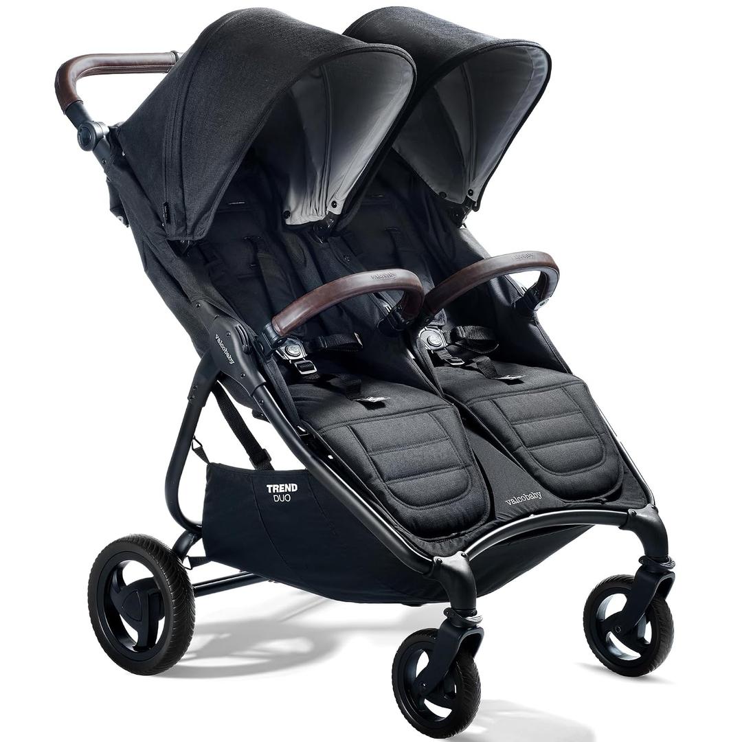 Valco Baby - Trend Duo Double - Side by Side Double Stroller for Newborn and Toddler - Easy Compact Fold, Multi-Position Recline, Large Canopy Infant Twin Stroller 2025 (Night Black)