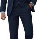 YND Men's Slim Fit 3 Piece Suit, One Button Solid Jacket Vest Pants Set with Tie (Large, Deep Blue)