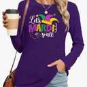 Mardi Shirts for Women: Carnival Glitter Mask Graphic T Shirt Mardi Outfit Fat Tuesday Long Sleeve Tops
Size L