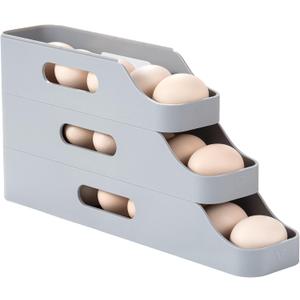 Li&Zhao Rolling Egg Dispenser for Refrigerator - Automatic Egg Holder for Fridge Space Saving Egg Tray Organizer for Countertop, Kitchen Storage(Gray)
