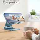 Nulaxy Dual Folding Cell Phone Stand, Fully Adjustable Foldable Desktop Phone Holder Cradle Dock Compatible with iPhone 17 16 15 14 13 12 11 Pro Max Xs Xr X 8, Nintendo Switch, All Phones - Blue