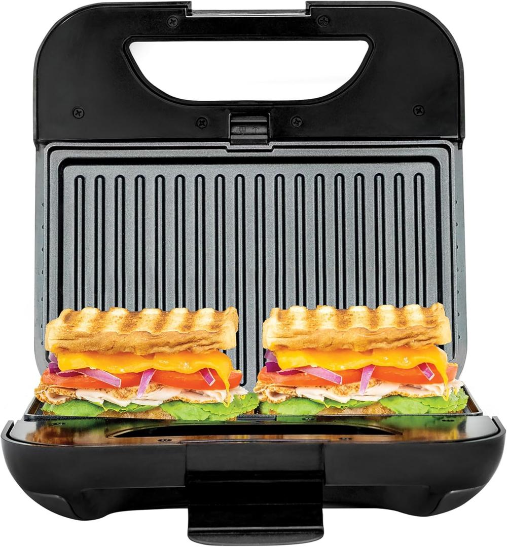 Kalorik 4-In-One Sandwich Grill and Waffle Maker with Interchageable Nonstick Plates and Cool-Touch Handle Perfect for Waffles Grilled Cheese Fried Eggs and More, 800-Watts, Stainless Steel