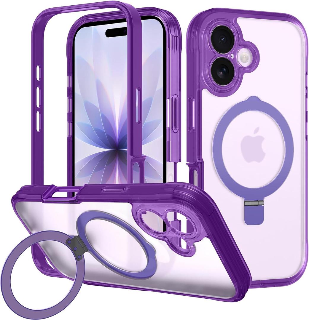 for iPhone 17 Case with Magnetic Invisible Stand [Compatible with MagSafe] Military Drop Protection Shockproof Slim Translucent Skin-Touch Case Cover Violet