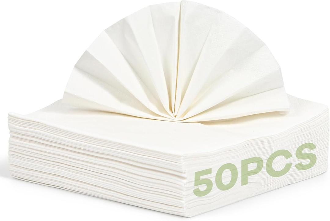 White Disposable Napkins - 50 Count Napkins - 13"x13", 2-Ply Dinner Napkins - Soft for Kitchen, Party