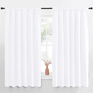 NICETOWN White Curtains, 50% Light Blocking Curtain Panels for Bedroom, Home Decoration Easy-Care Solid Rod Pocket Draperies/Drapes, Window Covering for Kitchen (2 Panels, 70 by 63, White)