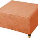 Square Stretch Soft Ottoman Cover 3D Jacquard Square Footrest Stool Slipcovers with Elastic Bottom (Orange,32" D x 32" W x 18" H)