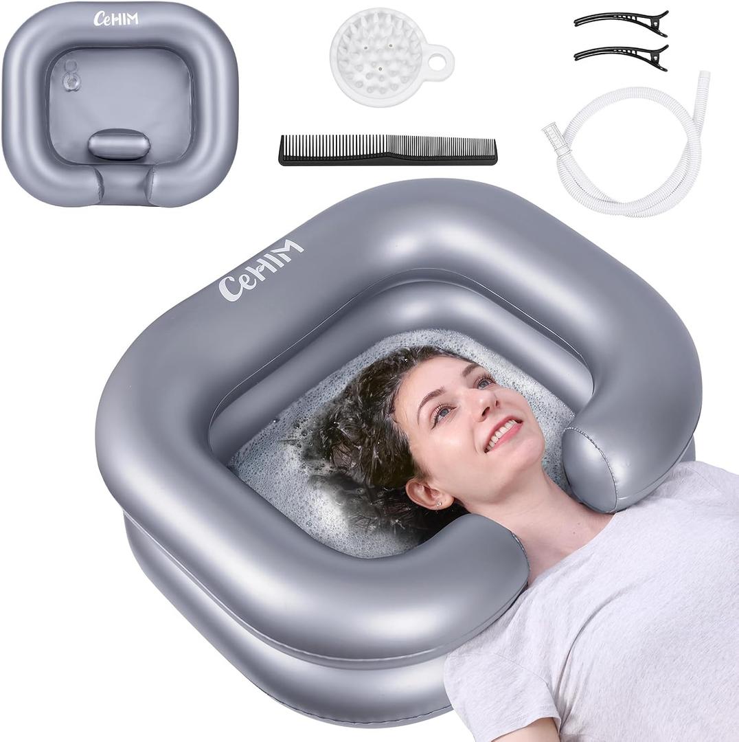 Inflatable Shampoo Basin - Portable Shampoo Bowl, Hair Washing Basin for Bedridden, Disabled,Injured, Hair Wash Tub for Dreadlocks and at Home Sink Washing 15In Inner