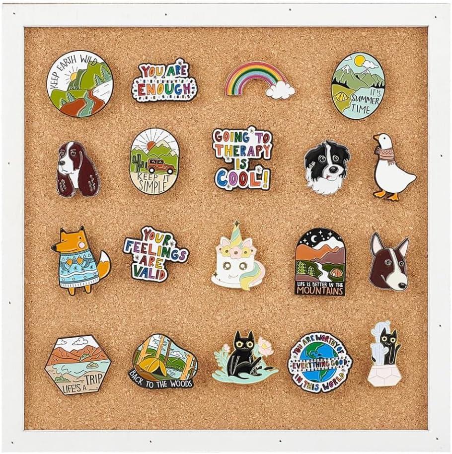 BENECREAT Pin Board Square Cork Board with White Frame, 0.8inch Thick Wall Mounted Cork Board for Brooch Pin Storage, Office Home Festival Wedding Decor, 7.8x7.8inch