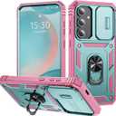 DAWEIXEAU Case for Galaxy S24 FE, Slide Lens Protective Case Shockproof Impact Resistant with Kickstand Cover Case for Samsung Galaxy S24 FE 5G 6.7" (Pink Green)