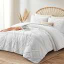 White Queen Comforter Set Tufted Bedding Set Queen 3 Pieces, Boho Shabby Chic Comforter with 2 Pillowcases (Pure White,Queen)