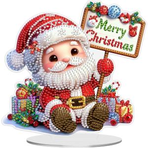 MEIYUDA Christmas Santa Claus Diamond Art Tabletop Kits, Marry Christmas Diamond Art Painting Desktop Kits for Adult, DIY Special Shaped Crystal Desk Placement Ornament for Home Office Decor