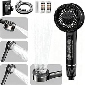 Filtered Shower Head with Handheld, High Pressure 3 Spray Showerhead with Filters & Upgraded Anticlog Nozzles for Hard Water Remove Chlorine, Reduce Dry Itchy Skin ON/OFF Switch for Pet Bath，Black