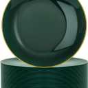 Nervure 100Pcs Green and Gold Plastic Plates - 10.25inch Disposable Green Dinner Plates - Heavy Duty Plastic Plate Ideal for Wedding & Party