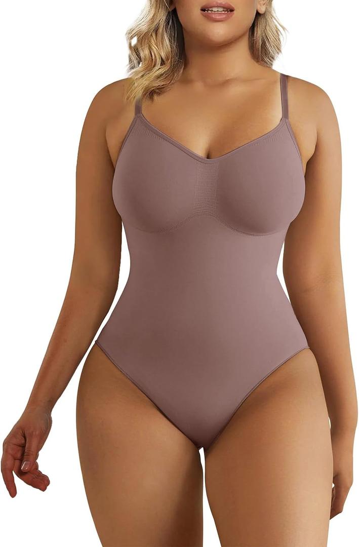 SHAPERX Women's Shapewear Bodysuit Tummy Control Body Shaper Seamless Sculpting Snatched Waist Body Suit (4X-Large, Umber Thong)