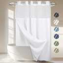 Heavyweight No Hooks Required Dotted Waffle Weave Shower Curtain with Snap in Liner -Stall 54W x 80H,Hotel Grade,Spa Like Bath Curtain,White