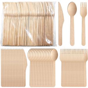 Compostable Wooden Cutlery Set, 500 Pack Disposable Wood Utensils (200 Spoons, 200 Forks, 100 Knives), Biodegradable Wood Utensils for Party, Picnic and Events