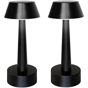 UMEXUS 2 Pack Rechargeable Small Cordless Table Lamp, LED Battery Operated Touch 3 Color Dimming Bedside Nightstand Desk Lamps Metal Portable Night Lights for Bedroom Bar Restaurant Outdoor Black