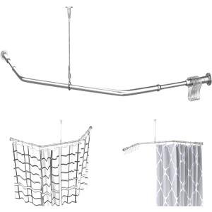 Corner Shower Curtain Rod - 304 Stainless with Ceiling Support,for Bathroom Bathtub, Clothing Store,Private Space (34 "x 30" x 34")