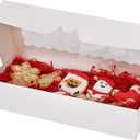 Tcoivs 20-Pack Cookie Boxes with Window, 12.5" x 5.5" x 2.5", White Bakery Boxes, Auto-Popup Treat Boxes for Pastries, Strawberries