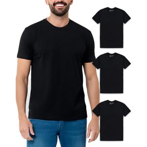 Men's Plain Tee 3-Pack Multipack - Black Fitted Soft Crew Neck Tees, No-Logo, Large, 3-pack Black/Black/Black