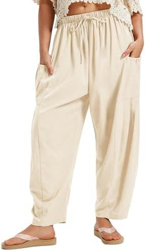 VILIGO Women's Linen Pants Flowy Wide Leg Casual Beach Travel Vacation Palazzo Harem Barrel Pants 2XL-3XL