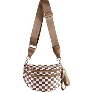 Black and White Checkered Crossbody Bag Bum Bag for Women,Spacious Checkered Purse Fanny Packs Belt Bag