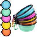 Collapsible Dog Bowls, Travel Dog Cat Water Bowl Portable Foldable Food Dishes with Carabiner Clip for Traveling, Hiking, Walking (Pack of 5)