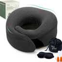 Travel Neck Pillow for Airplanes, 360° Chin Support Memory Foam Travel Pillow for Long Flights, Bamboo Charcoal Memory Foam, Removable Washable Cover, Sleep Mask & Earplugs Included