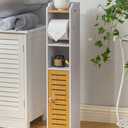 AOJEZOR Toilet Paper Holder Stand: Small Bathroom Storage Cabinet- White&Bamboo