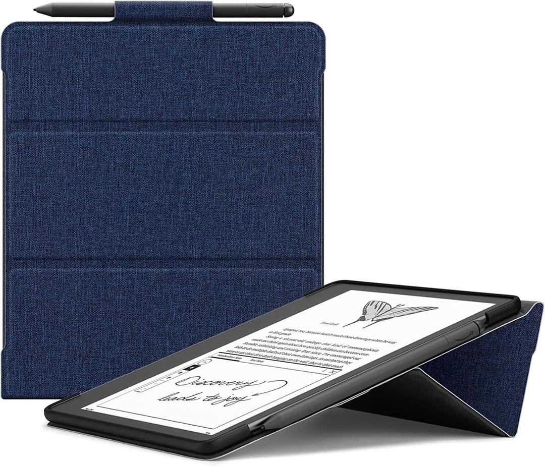 Ayotu Stand Case for Kindle Scribe 10.2 Inch (2024/2022 Released) - Auto Sleep/Wake, Premium Sturdy Fabric Cover with Pen Holder, Only for 10.2" Kindle Scribe, Blue