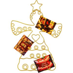 Angel Christmas Card Holder Spiral Metal Wreath Xmas Wall Hanging Photo Greeting Card Holder Wire Loop Picture Display Insert Wall Decor