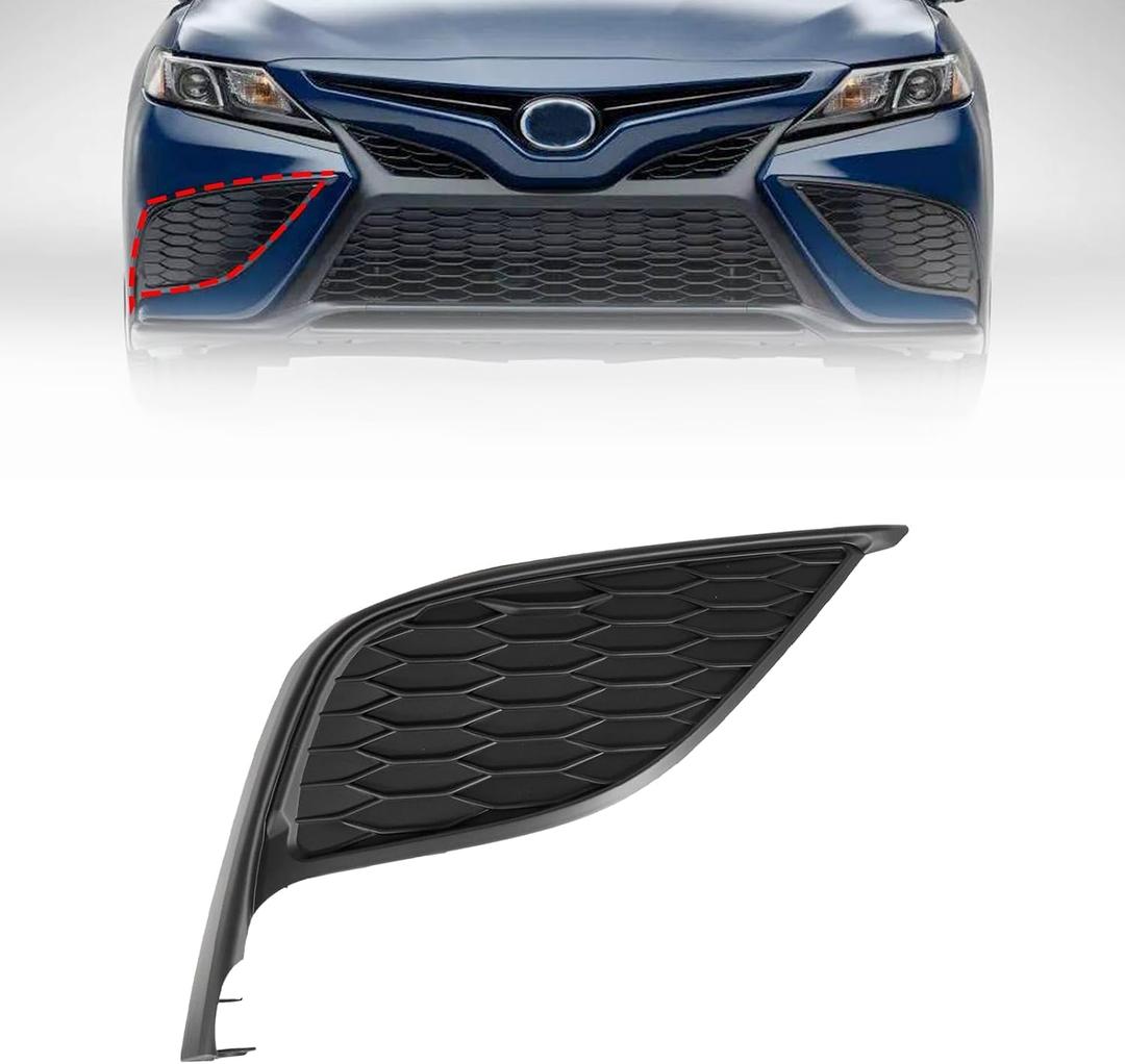 Matte Black, Bumper Fog Light Cover, Front Passenger Side, Compatible with Toyota Camry XSE/SE 2021 2022 2023, Replace# TO1039243 81481-06240 8148106240