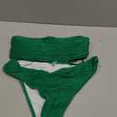 ZAFUL Women Strapless Textured Bandeau Bikini 2 Piece Swimwear Cheeky Solid Lace up Bathing Suits (Large, 1-a Green)