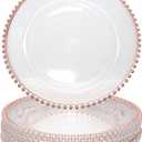 Rose Gold Bead Acrylic Charger Plates 13", Set 10PCS Round Table Charger Plates Decoration Dinner,Wedding,Party,Event(Acrylic Round Rose Gold10)
