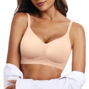 OEAK Womens Wireless Jelly Bras Comfortable Push Up Bra No Underwire Gel Bra Full Support Lift Everyday Seamless Tshirt Bras (Beige, XXL)